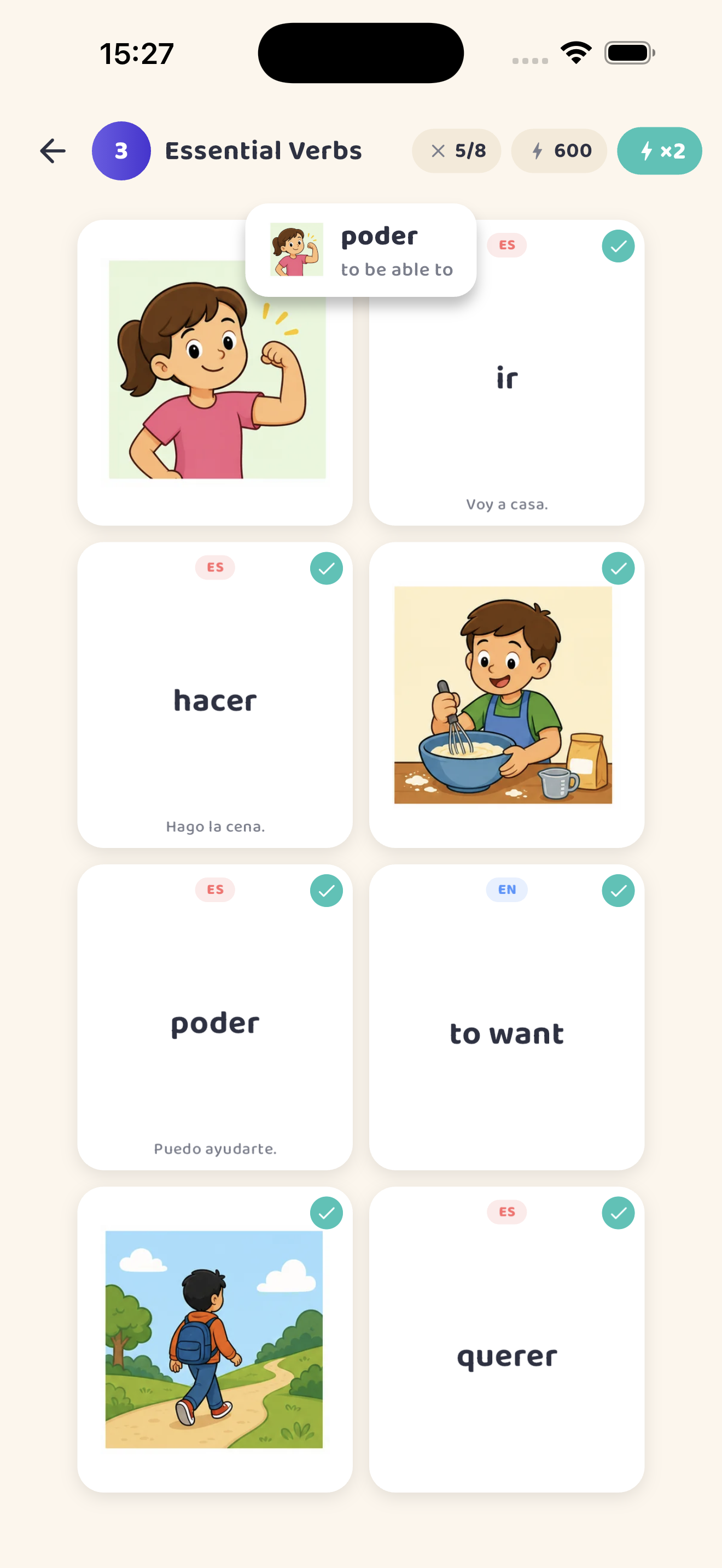 Essential Verbs matching game with Spanish and picture cards